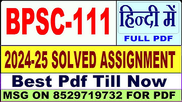 BPSC 111 solved assignment 2024-25 || bpsc 111 solved assignment 2025 in Hindi || ignou bpsc111