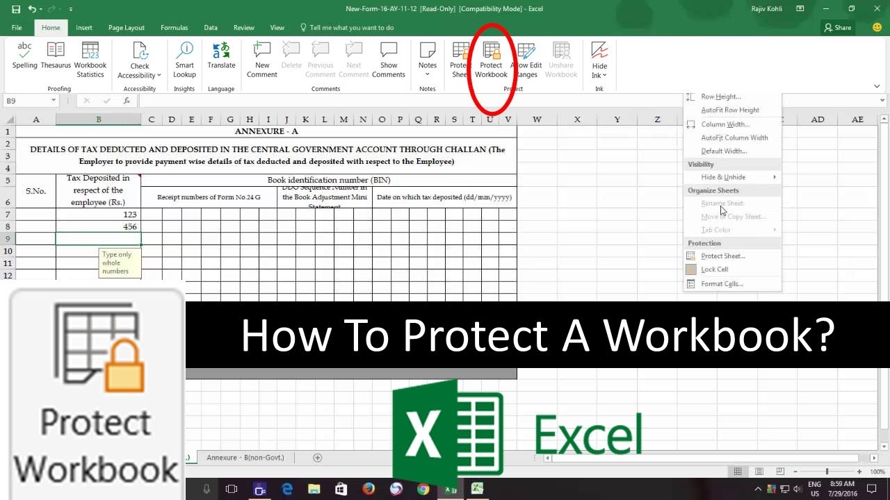 how-to-protect-workbook-in-microsoft-excel-2016-tutorial-youtube