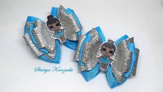 Бантики из ЭкоКожи и репса / Голубые бантики с куклами ЛОЛ