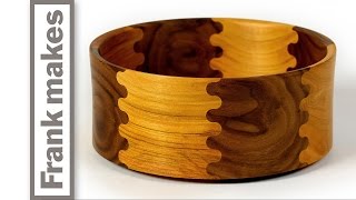 Wood Turned Finger Jointed Bowl I have wanted to wood turn a bowl from a finger jointed box. I picked out a piece of walnut and a piece of cherry. I milled each piece