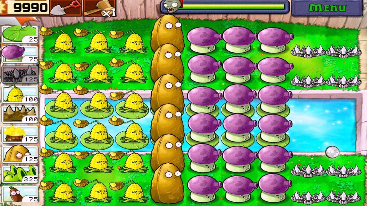 Plants vs Zombies • Kernel Pult + Fume shroom + Spikerock vs Zombies • Full Walkthrough HD [ 1080p ]