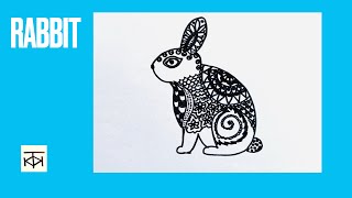 Draw a Decorated RABBIT with patterns: EASY, relaxing Zentangle drawing