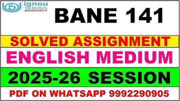 BANE 141 solved assignment 2025-26 in English || bane 141 solved assignment 2026 || bane141 2025-26
