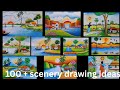 100+Beautiful village scenery drawing with oil pastels | Landscape scenery drawing | Nature drawing