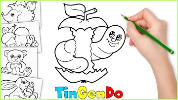 How to draw an apple worm. Drawing for kids by TinGenDo Art