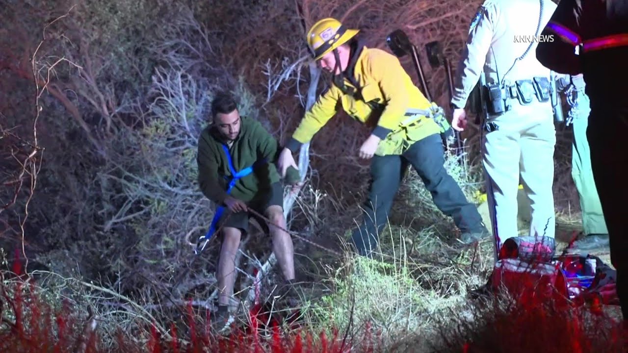 Driver Trapped After Crashing off Stunt Road in Calabasas - YouTube