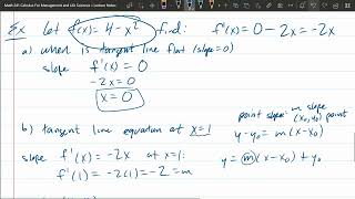 Math 241 2.3 Lecture 4 Derivative Formulas Tangent Example