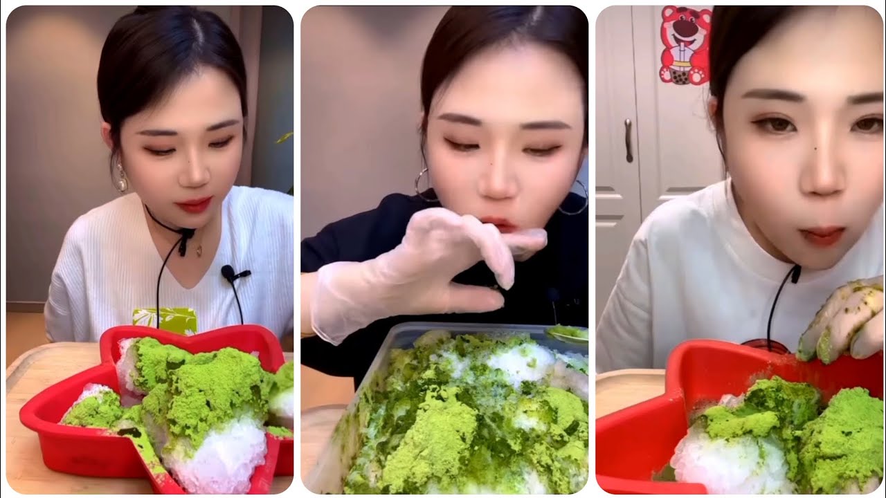 YY'S ASMR ICE | ONLY YY ICE EATING || MIX WHITE ICE WITH MATCHA - YouTube