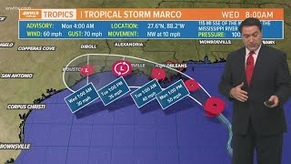4AM: Weaker Marco approaches Louisiana, Laura follows Wednesday