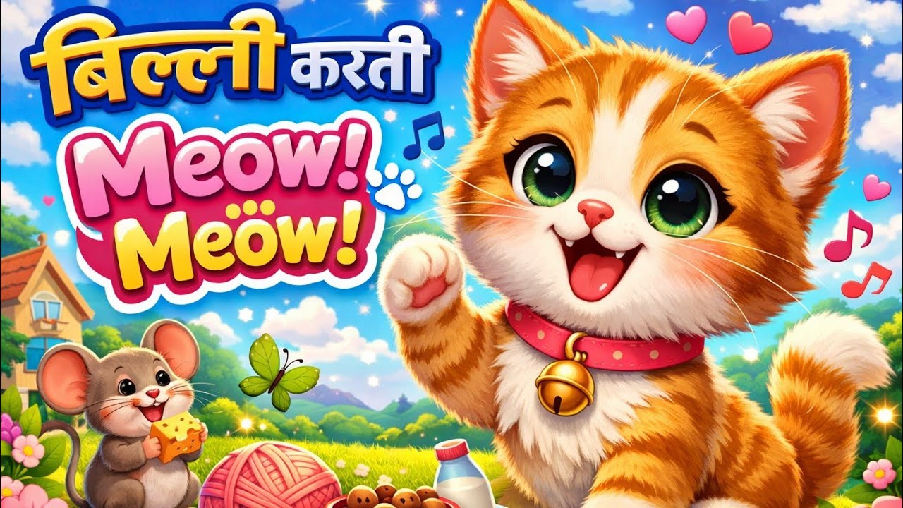 1️⃣ Billi Karti Meow Meow 🐱🎵 | Cute Cat Rhyme for Kids | Tamil–Hindi Rhymes
