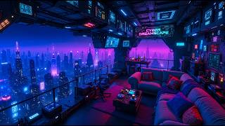 Cyberpunk Balcony Lounge | Neon Evening Skyline | Focus & Relax Ambience | 4K [8 HOURS]