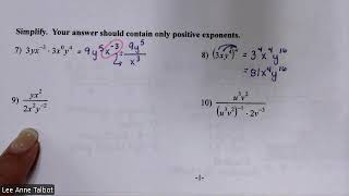 9/2 - Integrated Math 3 - Chapter 1 Review Notes