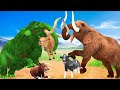 Zombie woolly mammoth vs cow cartoon fight cartoon cow saved by elephant giant animal fightss
