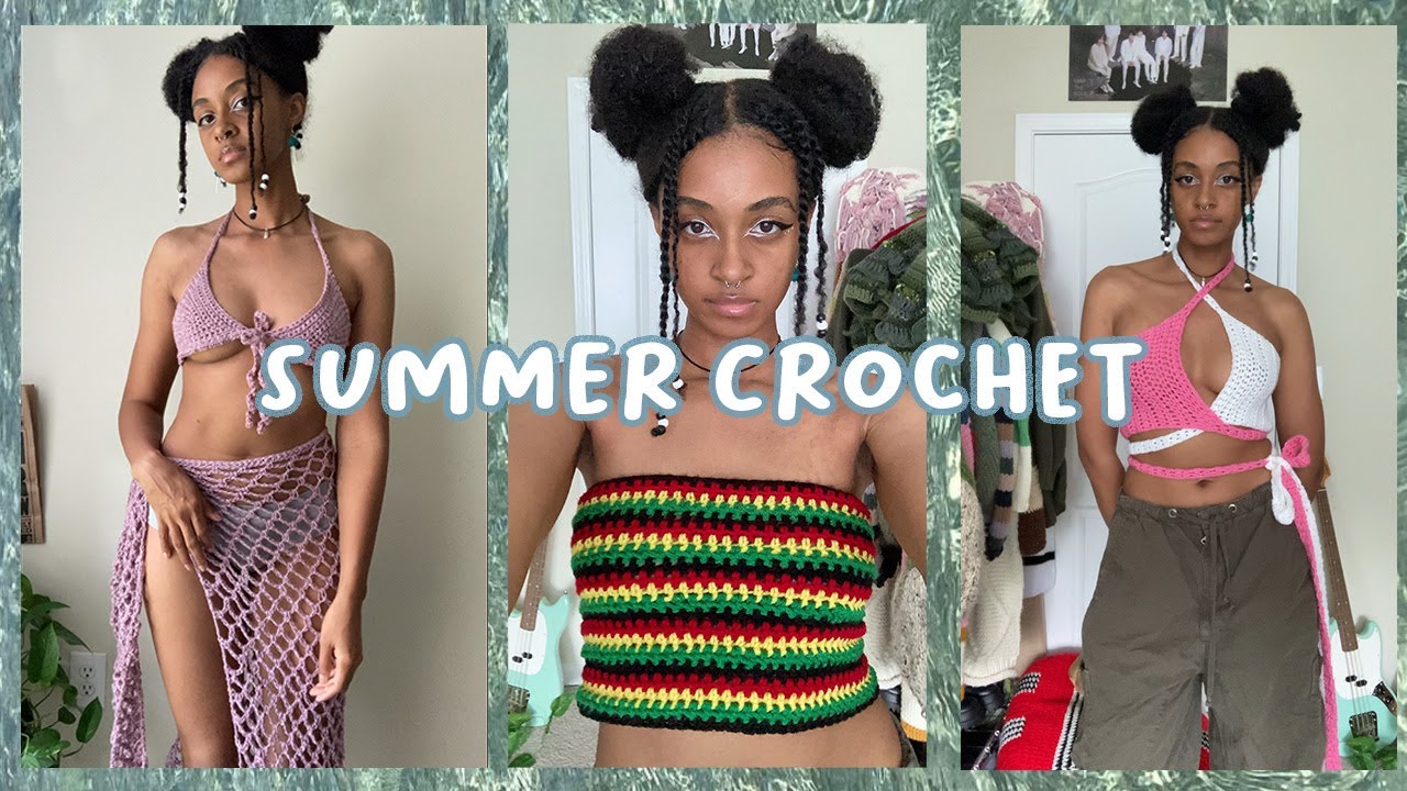 🥥🌴 Summer Crochet  mesh cover skirt w/ matching bra, tube top, cross top  