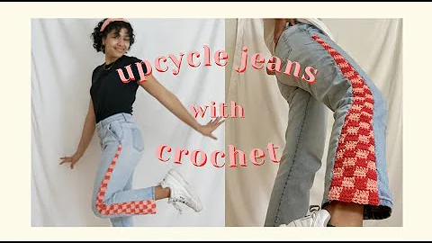 crochet checkered jeans! ✸ | upcycle with me