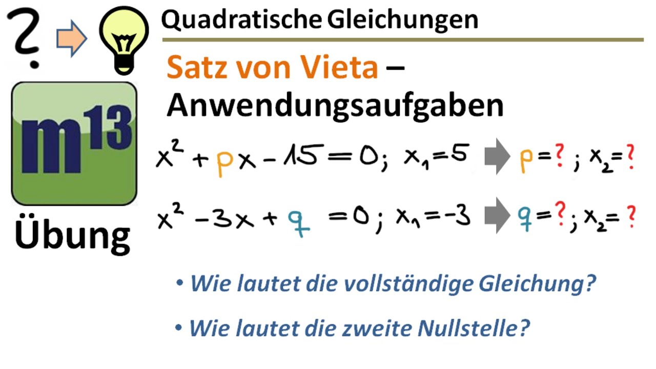 Anwendung Des Satz Von Vieta Bei Quadratischen Gleichungen bung anwendung-des-satz-von-vieta-bei-quadratischen-gleichungen-bung