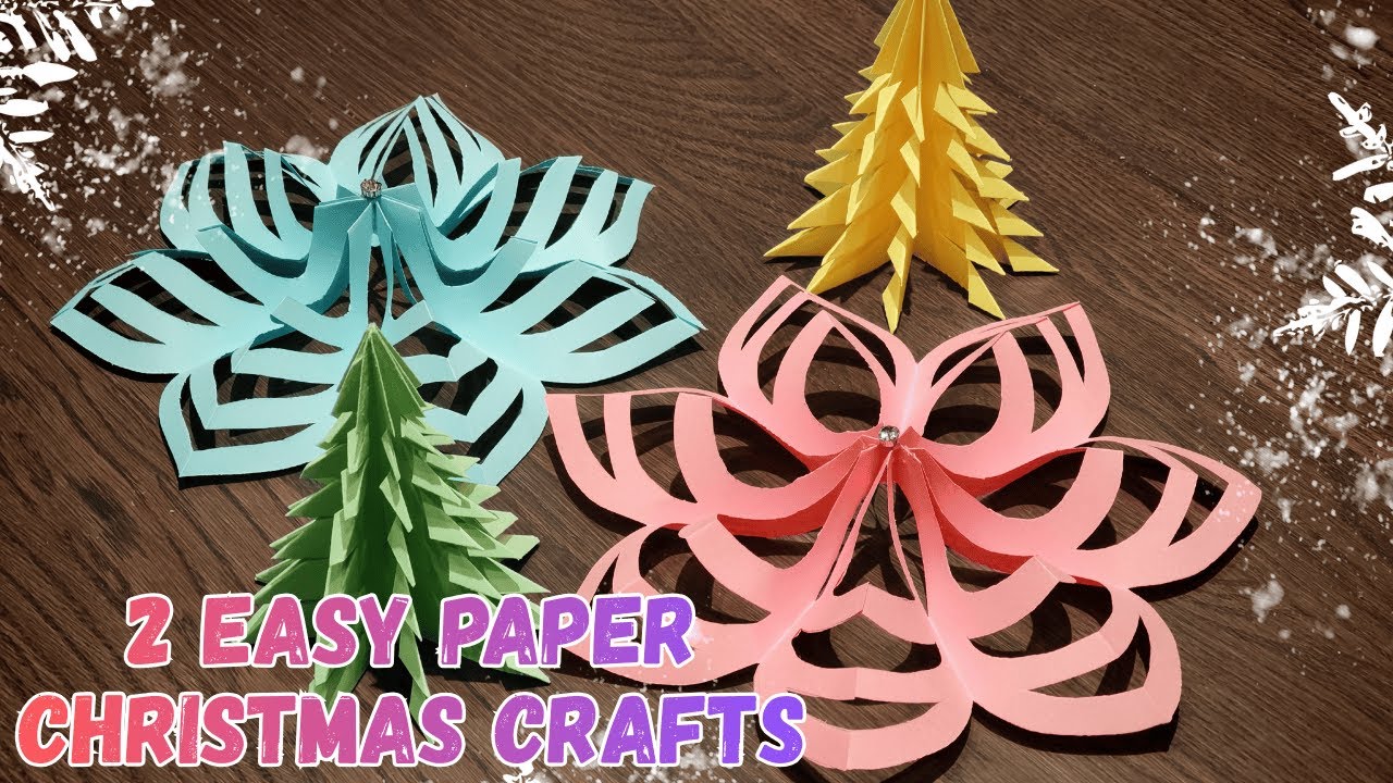 2 Easy Paper Christmas Crafts 🎄 DIY Paper Tree & 3D Snowflake