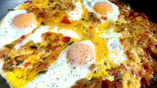 Easy Breakfast Eggs w/ Onions &amp; Tomatoes | Shakshuka