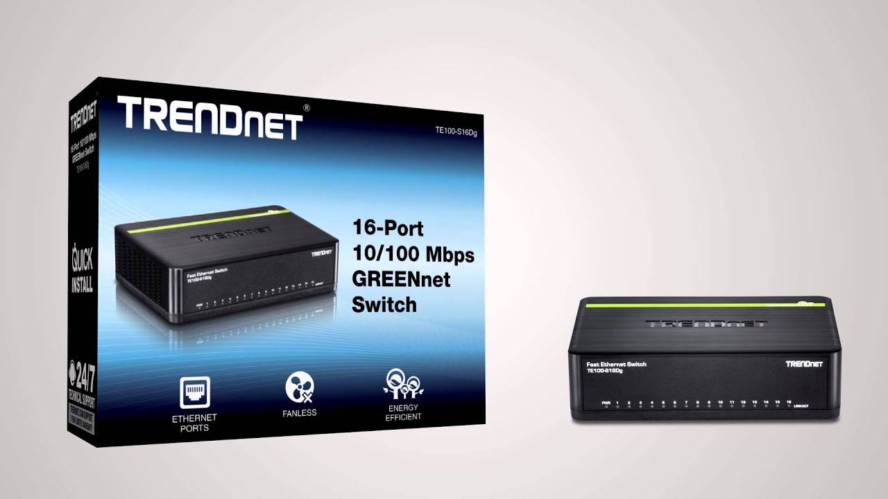 TRENDnet 16-Port 10/100 Mbps GREENnet Switch TE100-S16Dg - YouTube