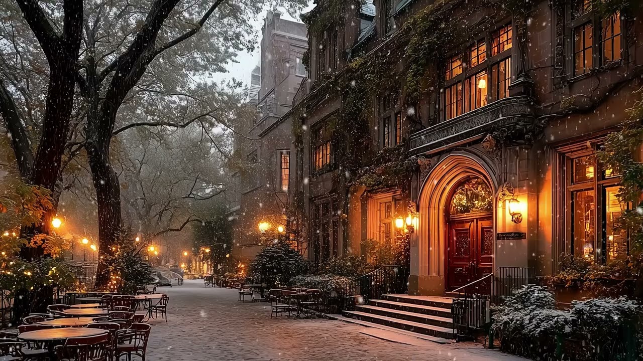 A Quiet Winter Library | Snowfall Outside & Soft Study Music