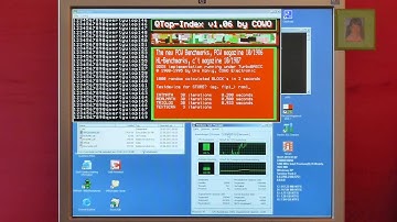 Windows XP notebook (Pentium IIIm) running new PCW benchmarks (1986) under SMSQmulator (2013)