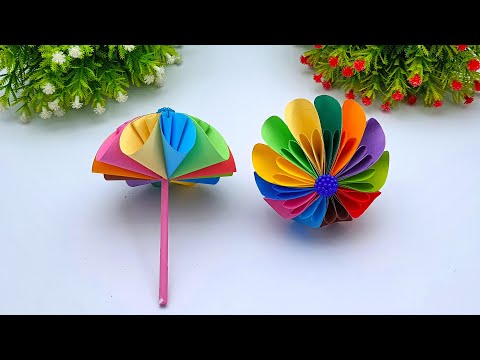 How To Make Paper Umbrella | Multi Colored Paper Umbrella | Flower Shape Paper Toy