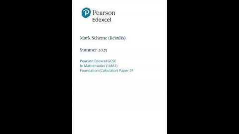 2025 Pearson EDEXCEL GCSE MathemATIcs Mark Scheme Paper 3 1ma1 3f Calculator FoundATIon Tier