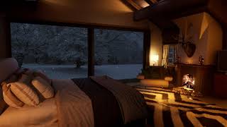 Cozy Winter Cabin Ambience with Fireplace and Relaxing Blizzard Sounds for Sleep, Study and Relax