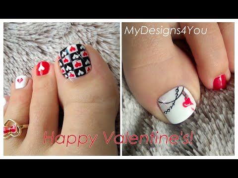 ♥ 2 Valentine&#039;s Day Nail Art Design Tutorials. (Handpainted Pedicures) ♥