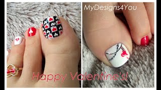 ♥ 2 Valentine&#39;s Day Nail Art Design Tutorials. (Handpainted Pedicures) ♥