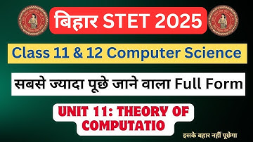 Bihar STET 2025 | Computer Science Imp Full Form || Topic :- Theory of Computation || Unit 11
