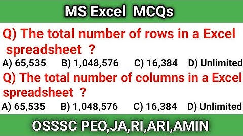 MS Excel MCQs for PEO & Junior Assistant | Computer MCQs practice for OSSSC exams PEO,JA,RI,ARI,AMIN