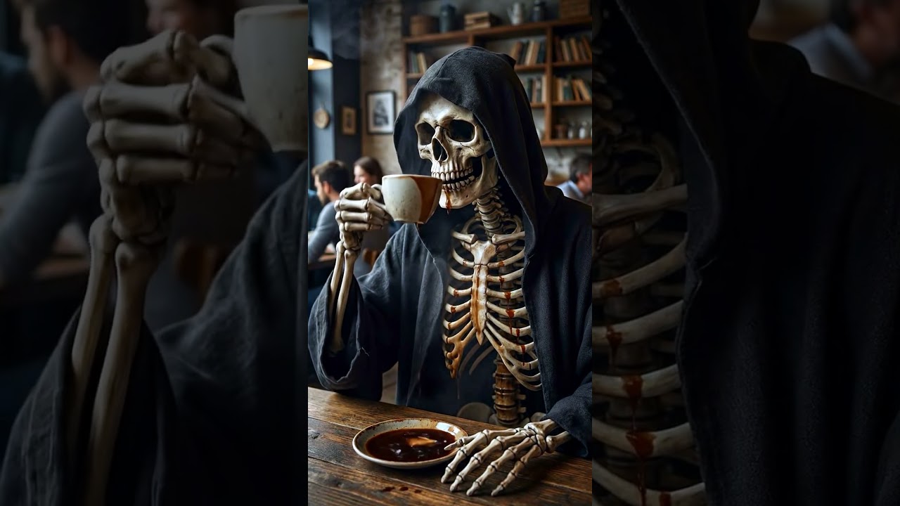 The Grim Reaper Drinks Coffee  
