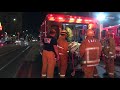 Cement truck crushes a car in Downtown Los Angeles, California.