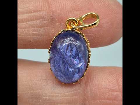 Кулон срібний із позолотою з природним каменем танзанітом Стильна підвіска ручної роботи, видео 1