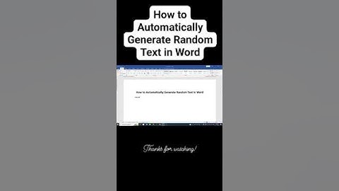 How to Automatically Generate Random Text in MS Word / Insert Random Text in Word