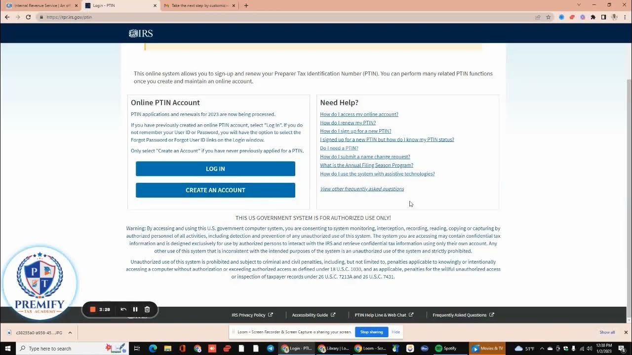 Hot to create a Preparer Tax Identification Number, "PTIN" Part 1 YouTube