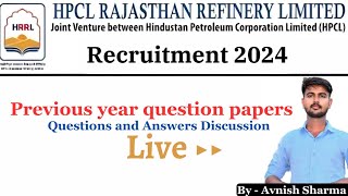 HPCL Previous year question paper || HPCL RAJASTHAN REFINERY Recruitment 2024 || Chemical Mission