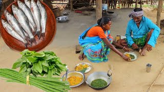 small fish curry and jute leaves curry recipe served by our santali tribe grandmaa