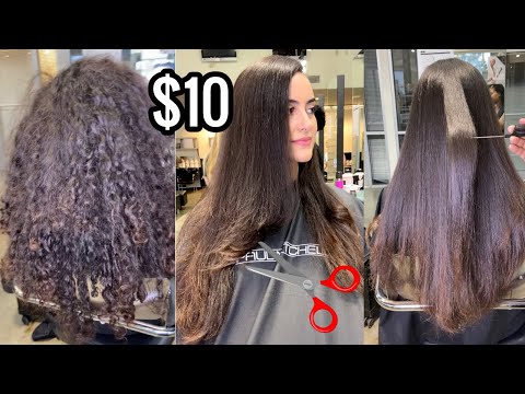 I got a $10 haircut at the Paul Mitchell School (first impression) Curly to Straight