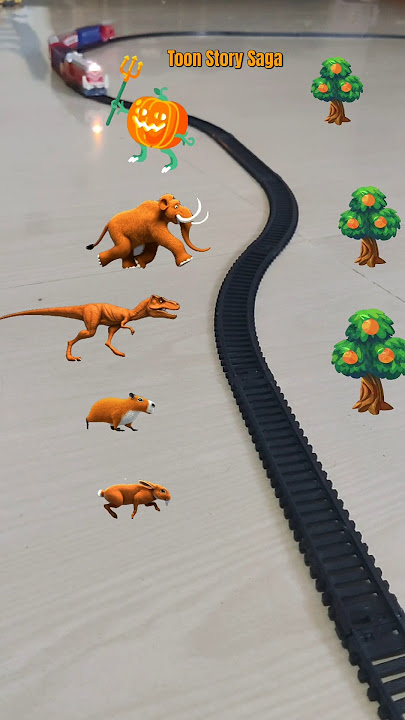 Orange Animals are crossing the railway track and the train is approaching fast | Orange Cartoon ๐๐งก