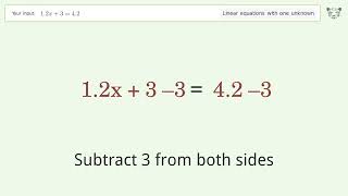 Solve 1.2x+3=4.2: Linear Equation Video Solution | Tiger Algebra