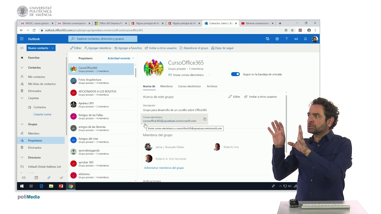 Office 365. Acceso a grupos desde correo electrónico o contactos | 42/110 |  UPV - YouTube