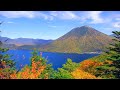 4K映像 絶景紅葉「奥日光の紅葉・中禅寺湖・男体山・八丁出島」中禅寺湖展望台から撮影 autumn leaves japan 美しい四季 秋 栃木県日光市 10月中旬 もみじがり 絶景自然風景