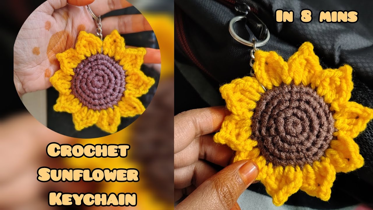 Crochet sunflower keychain tutorial for beginners | How to crochet sunflower keychain 
