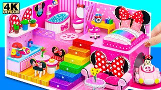 (EASY) How To Make Cutest Pink Minnie House with Cute Bed from Cardboard ❤️ DIY Miniature House