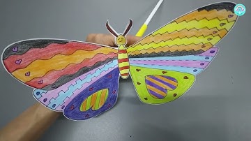 Butterfly push and pull craft toy use straw tutorial - Drawing Pattterns - Science art