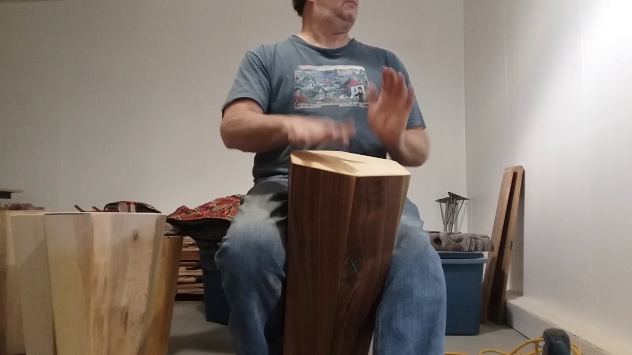 New DMD black walnut ashiko cajon with Baltic Birch tapas and inlaid Chrysocolla stone