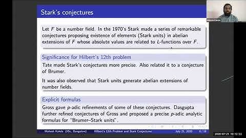 Survey talk by Prof. Mahesh Kakde (IISc, Bangalore) at Virtual Math Fest 2020