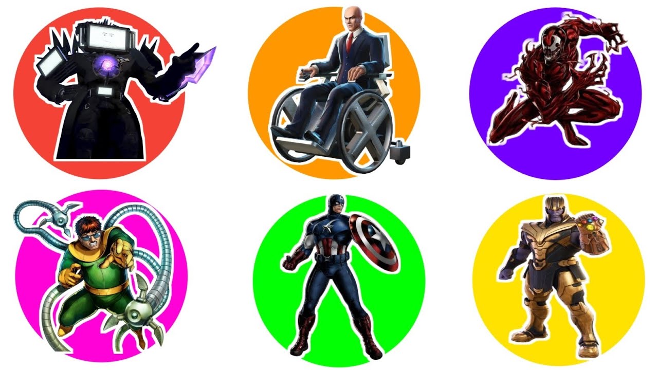 Spin Wheel Skibidi Toilet, Upgrade Tvman 3.0, Carnage, Captain America, Thanos, Dr Otto Octavius